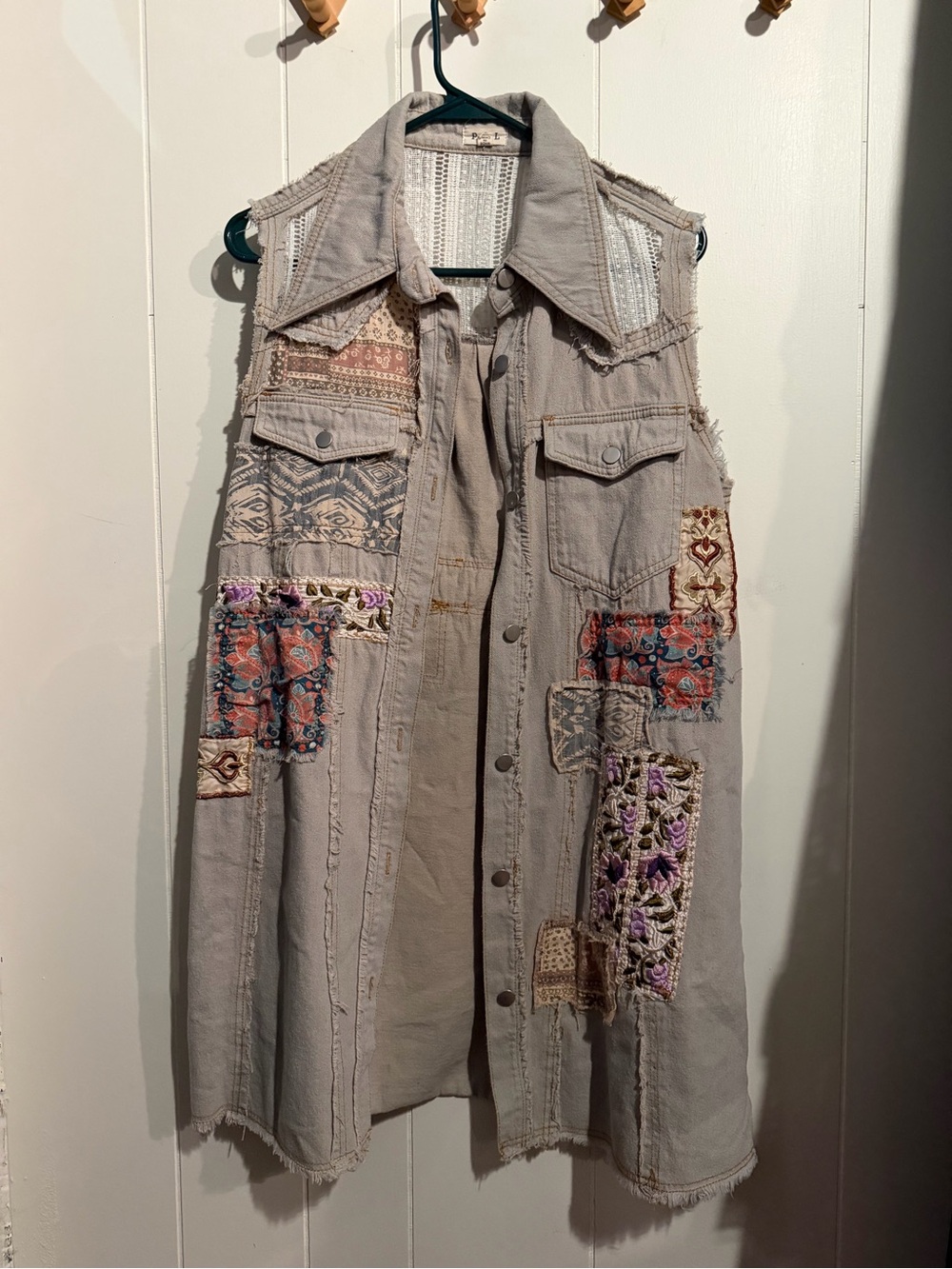 Three Birds Nest POL Light Gray Crochet-Back Denim Vest